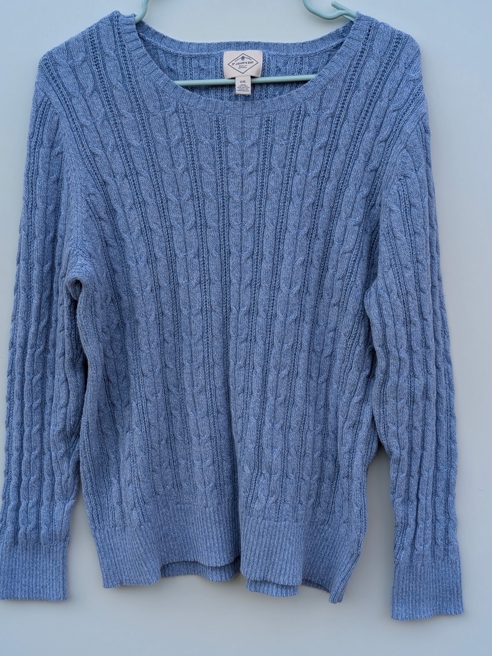 St. John's Bay Women's Light Blue Cable Crewneck Sweater